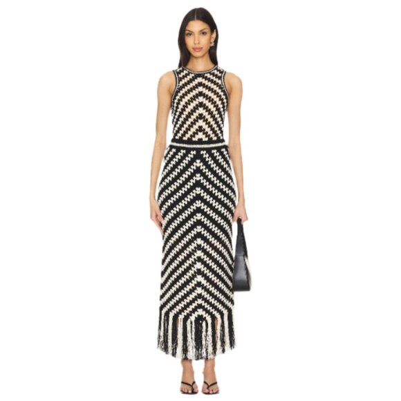 😮NWT - ZIMMERMANN Halliday Hand Crochet Skirt - 0P - Black/White w/ Tassels - Picture 1 of 10